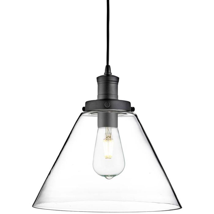 Searchlight Pyramid 3228BK zwarte hanglamp met helder glas