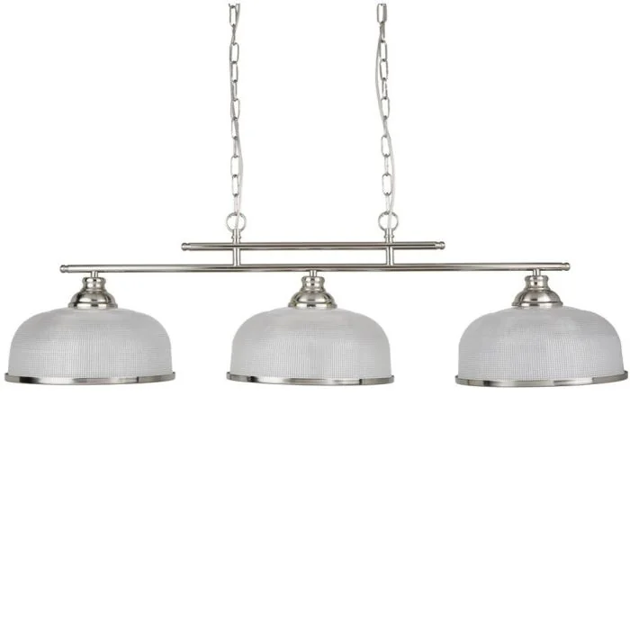 Hanglamp Bistro 3593-3SS staal kleurige hanglamp met holofaan glas
