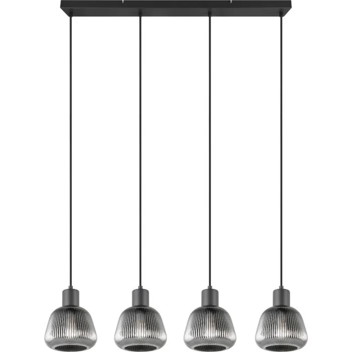 Trio Tarifa 362800432 zwarte hanglamp met ribbelglas