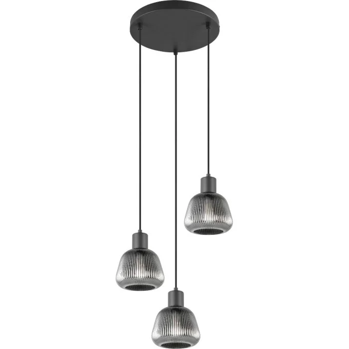 Trio Tarifa 362830332 zwart ribbelglazen hanglamp