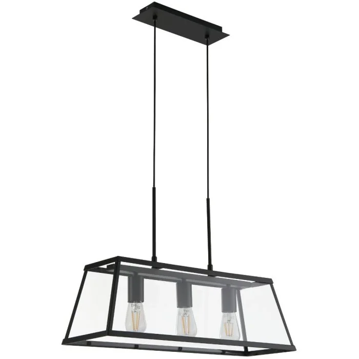 Searchlight Voyager 4613-3BK zwarte hanglamp van metaal en glas