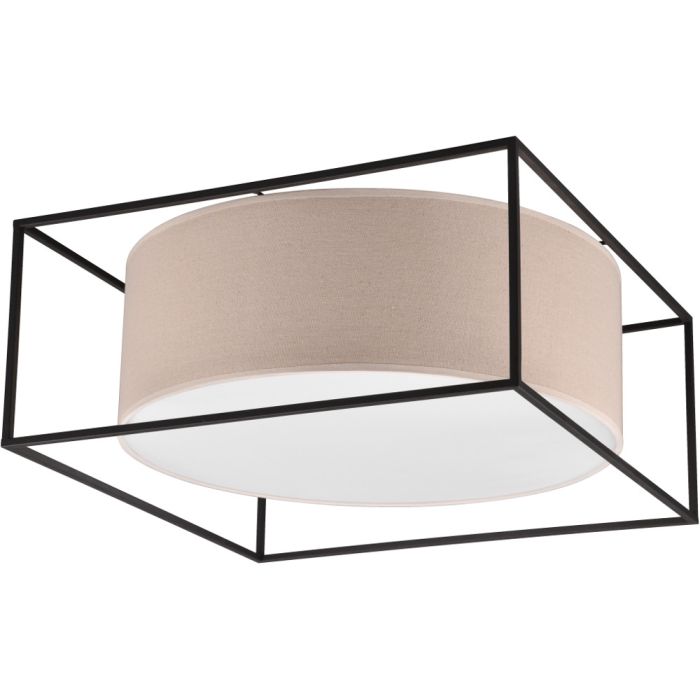 Trio Ross 603100344 zwarte plafondlamp met beige kap