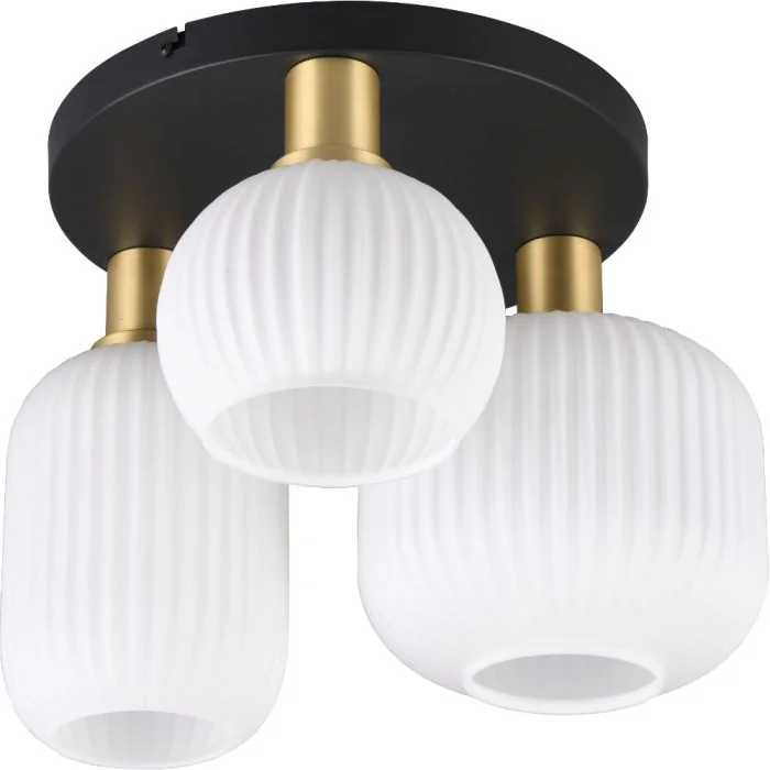Trio Diva 619800308 mat messing plafonniere met wit geribbeld glas