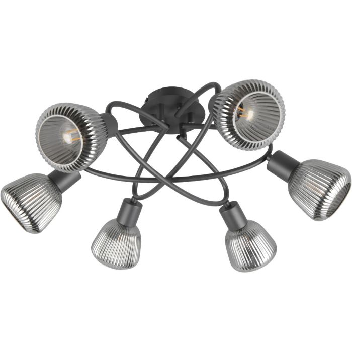 trio Tarifa 662800632 zwarte plafondlamp met verchroomd glas