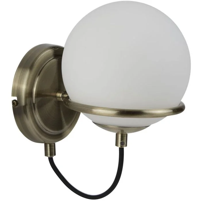Searchlight Sphere 7091AB antiek bronzen wandlamp met opaal glas