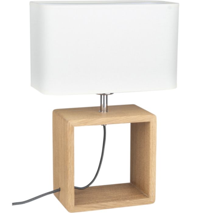 Britop Cadre 7702974 eikenhouten tafellamp met witte kap