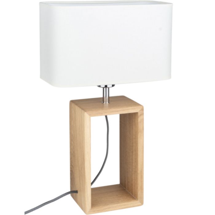 Britop Cadre 7712974 eikenhouten tafellamp met wit textiel