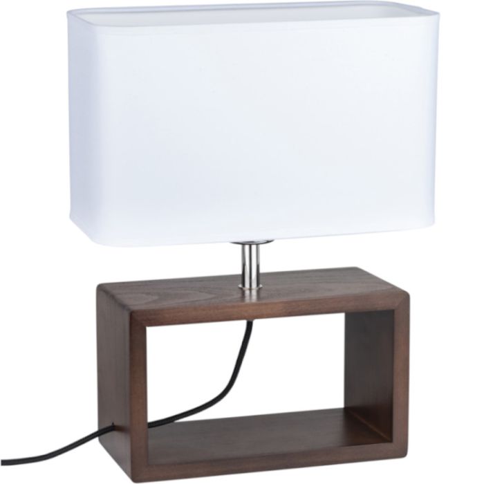 Britop Cadre 7722976 witte tafellamp met walnoot voet