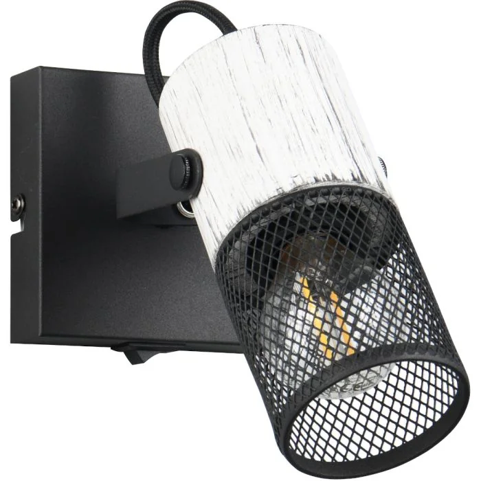 Trio Tosh 804370134 zwarte wandspot met wit hout