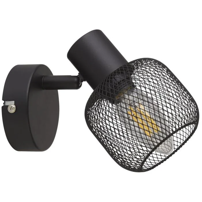 Searchlight Meshy 81201-1BK zwarte spotje met kapje van metaalgaas