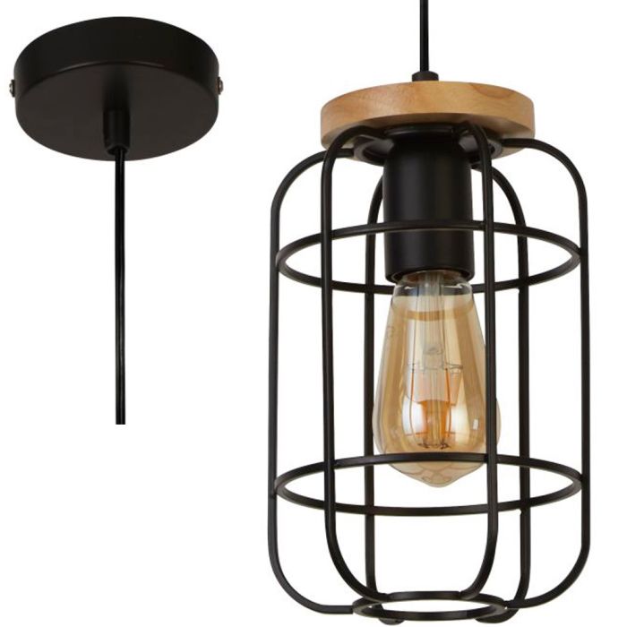 Searchlight Vision 81953-1BK zwarte hanglamp met hout