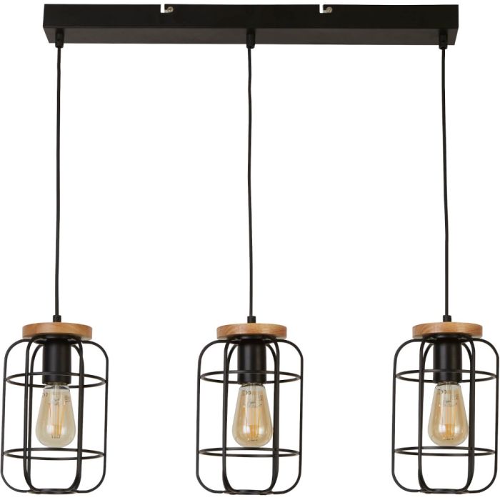 Searchlight Vision 81953-3BK zwarte hanglamp met hout