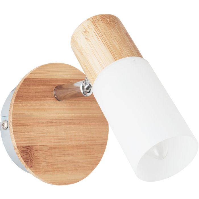 Brilliant Babsan 51410/50 wandspot van bamboe hout met wit kunststof smal kapje