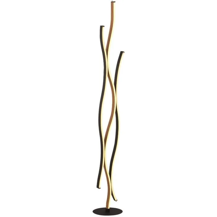 Searchlight Bloom EU32102-1BK zwart met houtkleurige vloerlamp
