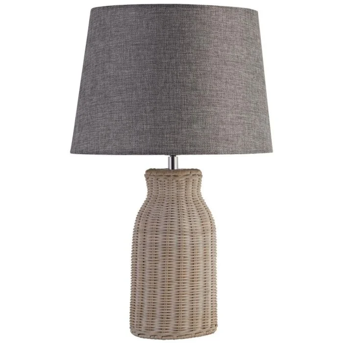 Searchlight Lido EU60090WH bamboe tafellamp met grijze kap van textiel