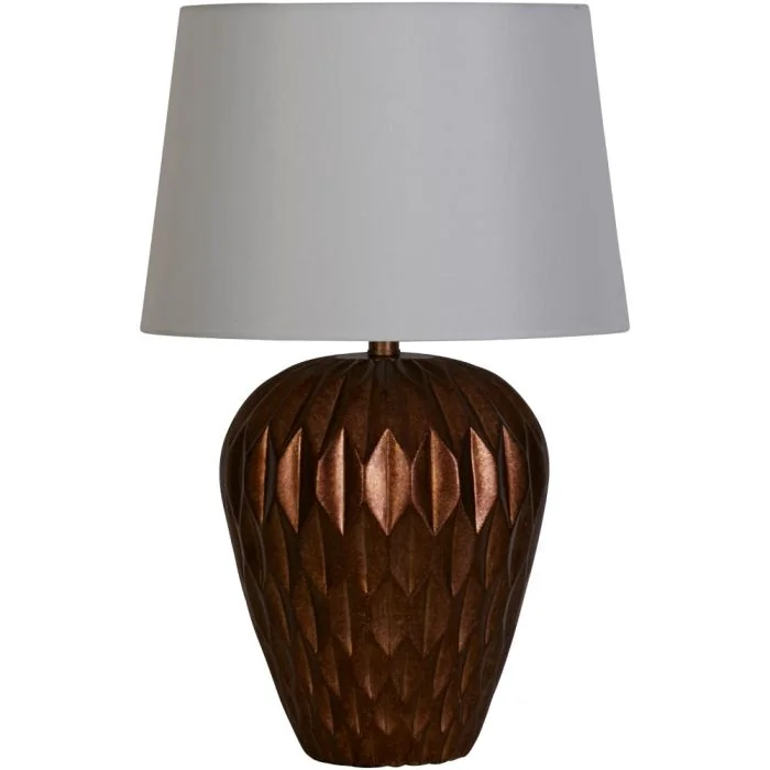 Searchlight Rosetta EU61420BZ tafellamp van brons resin en wit linnen
