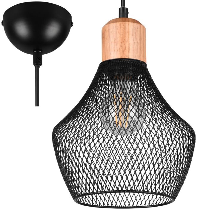 Trio Valeria R31281032 zwarte hanglamp met hout