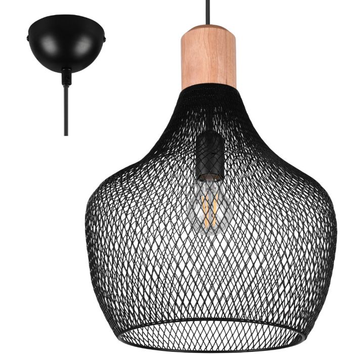 Trio Valeria R31281932 zwarte hanglamp met hout