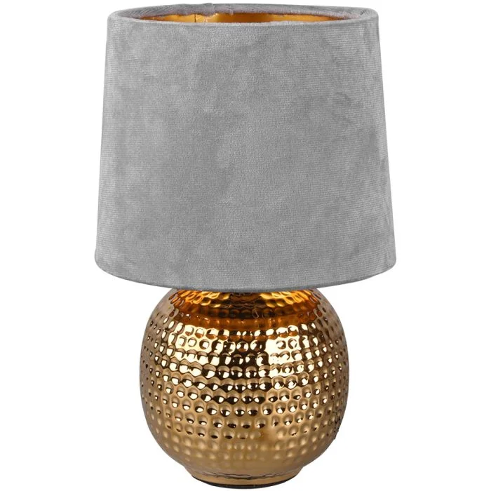 Trio Sophia R50821011 goud kleurige tafellamp met kap van grijs fluweel