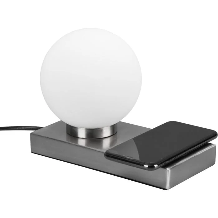 Reality Chloe R59080107 staal kleurig tafellampje met inductief laadstation