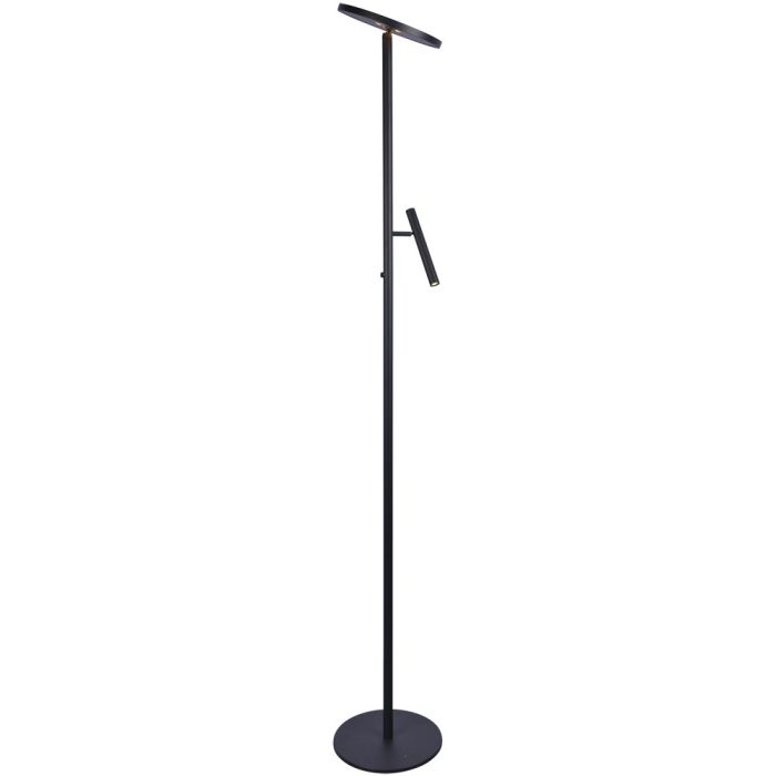 Freelight Stanza S4360Z zwarte uplighter met dunne leeslamp en schijfvormige uplighter