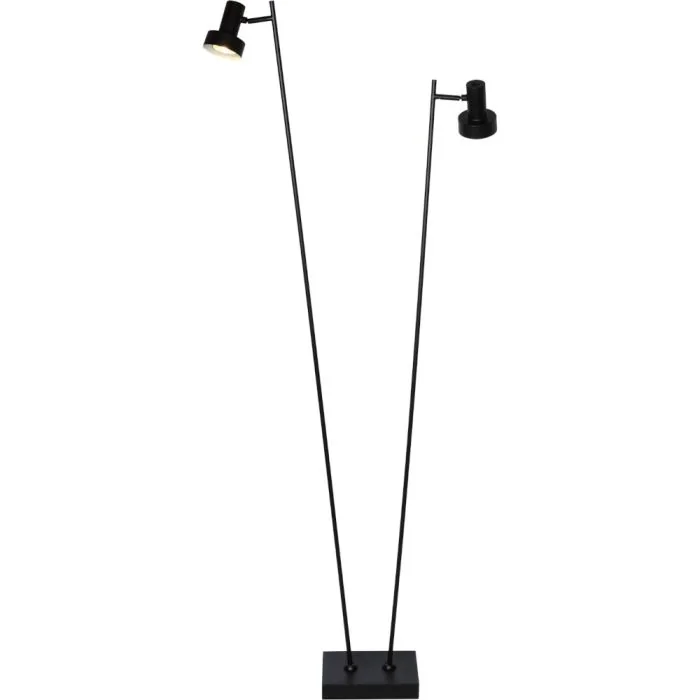 Freelight Lunata S9092Z zwarte vloerlamp met vierkante voet en twee dunne staande buizen met in iedere top een spotje