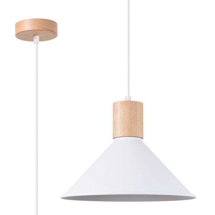 Sollux Jaga SL.1319 witte hanglamp met houten details
