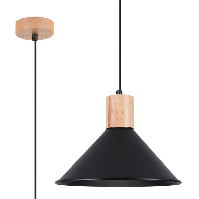 Sollux Jaga SL.1320 zwarte hanglamp met hout