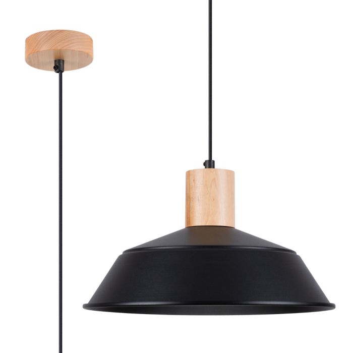 Sollux Fano SL.1322 zwarte hanglamp met hout
