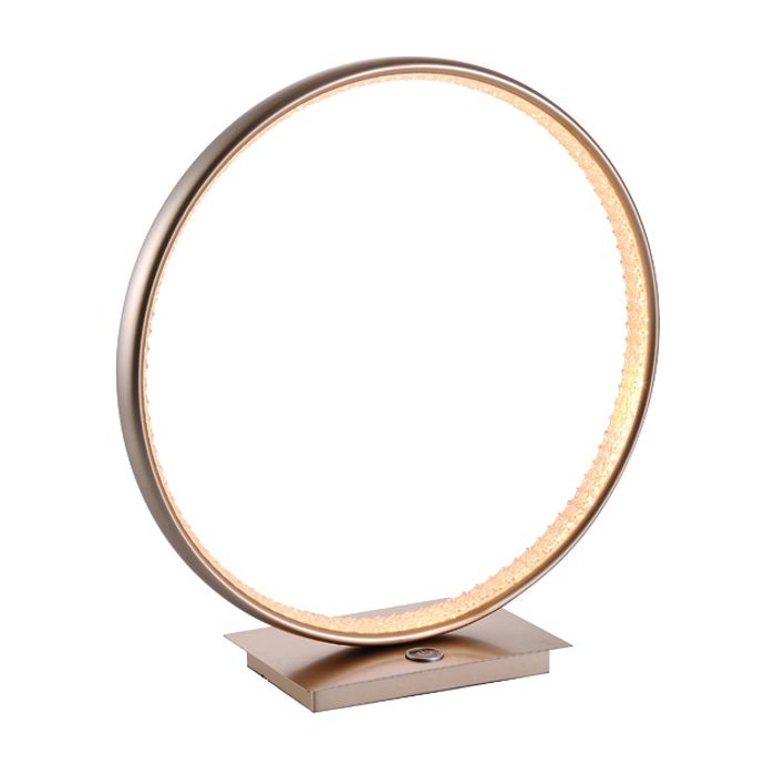 Freelight Diaspro T 7520 G witgoud kleurige tafellamp rechthoekige grondplaat met cirkelvormig armatuur met aan de binnenzijde een LED ring