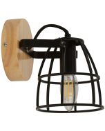 Searchlight Vision 81698-1BK zwart metalen spot met hout