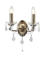 Searchlight Paris 8732-2AB antiek bronzen wandlamp met kristal