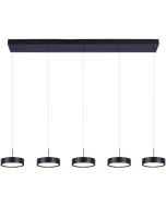 Freelight Alieno H3405Z zwarte langwerpige hanglamp met vijf schijfvormige pendels