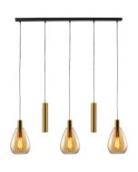 Freelight Dorato H2005A goudkleurige hanglamp met drie amber glazen kappen en twee GU10