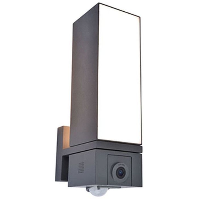 Antraciet grijze buiten wandlamp met camera en bewegingsmelder