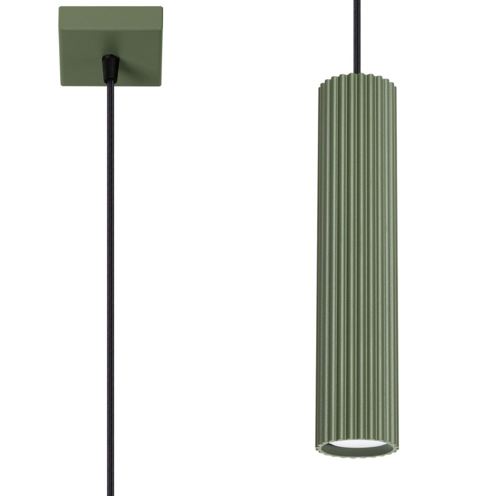 Hanglamp met 1 kap | groen geribbelde hanglamp in buisvorm