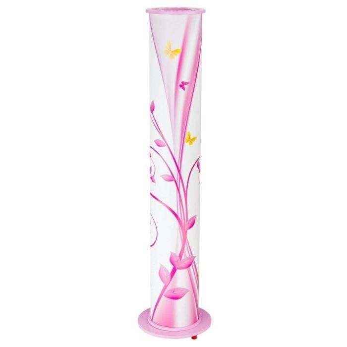 Kindervloerlamp in roze en wit met een fantasieprint