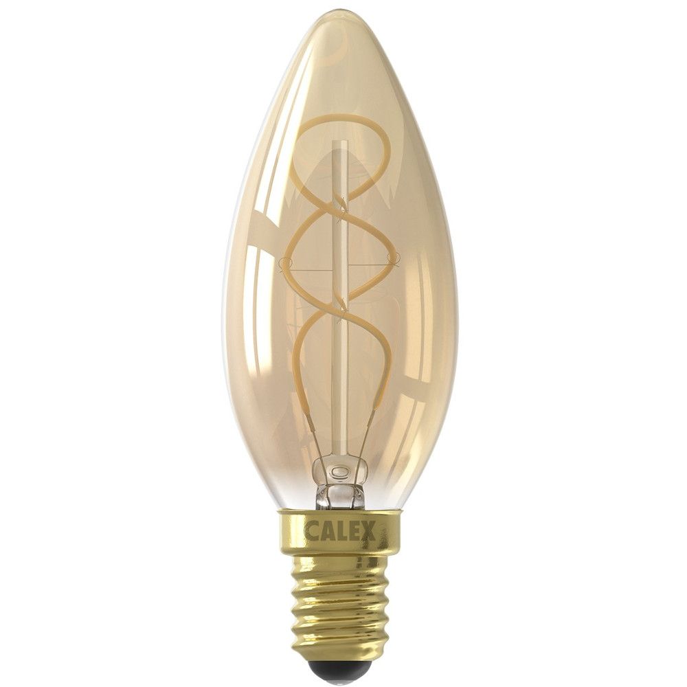LED kaarslamp met goudkleurig glas E14 fitting en spiraalvormig filament