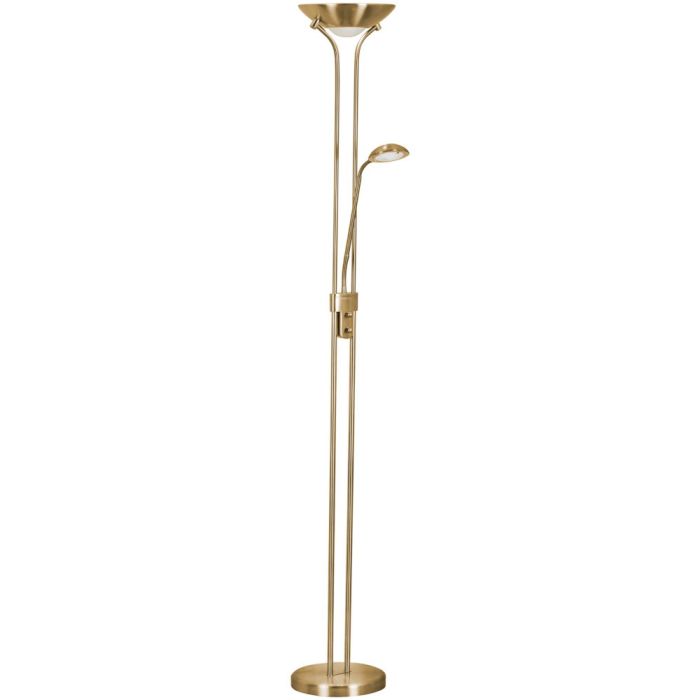 Uplighter met leeslamp messing kleurig en glas naar onder